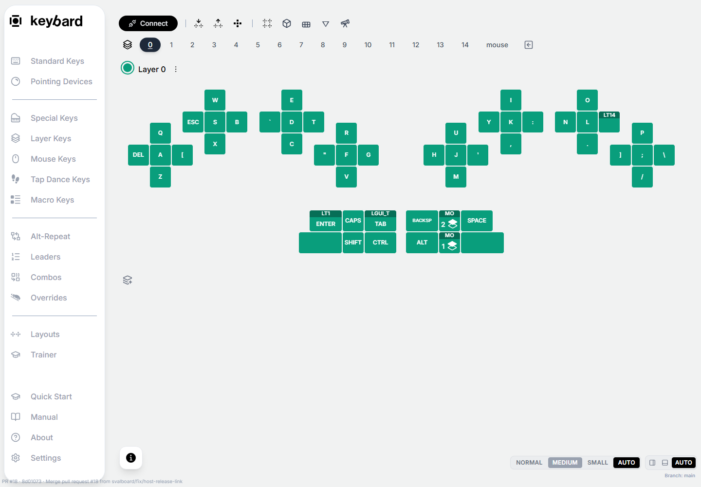 Offline Keybard editor with navigation, layer tabs, and the Svalboard layout